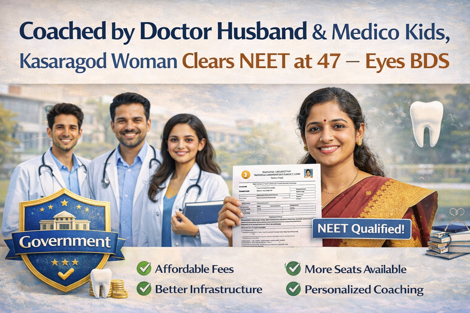 Coached by Doctor Husband & Medico Kids, Kasaragod Woman Clears NEET at 47 — Eyes BDS